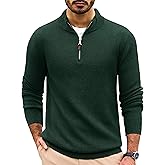 Cotrasen Mens Sweater Quarter Zip Pullover Casual Knit Cotton Long Sleeve Mock Neck Polo Sweaters