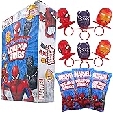 Marvel Lollipop Rings Birthday Decorations Individually Wrapped Candy Party Favors Spider-Man Iron Man Black Panther Character Shaped Suckers 18 Count