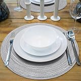 Pauwer Woven Round Placemats 6 Pieces 38 cm Light Gray Heat Resistant Non Slip view 2