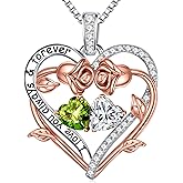 MOOSEA Valentines Day Gifts for Her - Rose Heart Birthstone & Moissanite Necklace, Sterling Silver 0.8ct Lab Created Moissanite Birthstone Jewelry Anniversary Birthday Gifts for Women Wife
