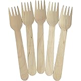 KingSeal FSC Certified Disposable Wood Cutlery Forks, Biodegradable and Earth Friendly, 6 Inch Length - 1 Pack of 100 pcs