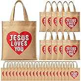 Amylove 48 Pcs Jesus Loves You Valentines Bags Bulk Reusable Christian Religious Gift Bag with Handles Non Woven 9.84 x 8.66 Inch Candy Treat Tote for Easter Vbs Church Sunday School Jesus Birthday