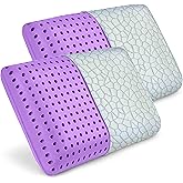 OMEO 2 Pack Lavender Cooling Memory Foam Bed Rest Pillows, Ventilated Memory Foam Cooling Pillow for Stomach, Back and Side Sleeper Support, Washable Removable Cover Sleeping Pillows, 24" x 16"