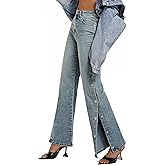 ETTELO Womens Jeans Hig Waisted Straight Leg Loose Stretchy Tummy Control Trendy Side Slit Jeans for Women 2025