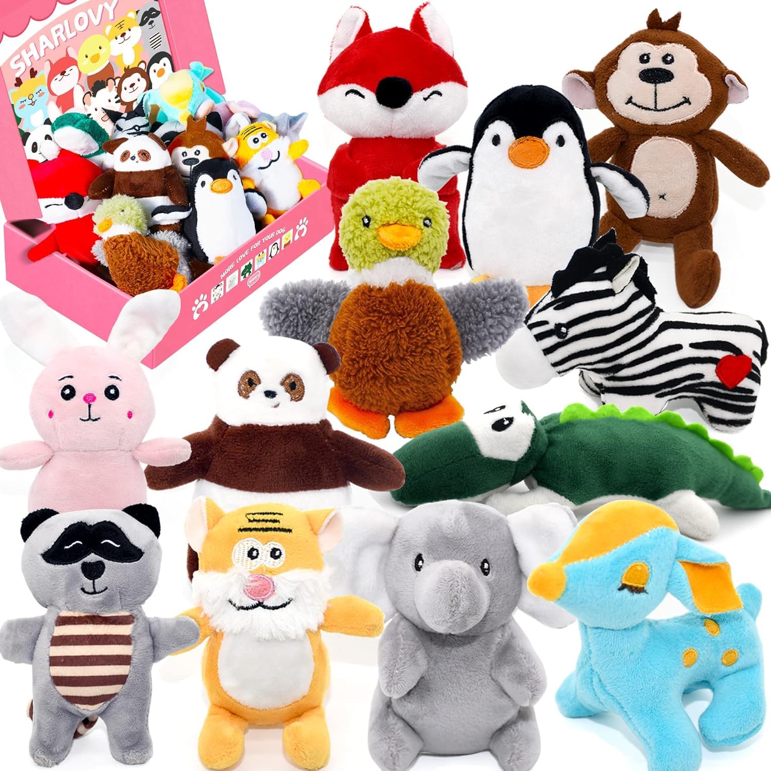 Photo 1 of SHARLOVY Dog Squeaky Toys for Small Dogs,Stuffed Animal Puppy Toy,Cute Puppy Chew Toy for Dog Teething, for Small to Medium Dogs,Soft Plush Pet Toys Pack 12 in Gift Box
