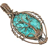 Copperie Tree of Life Blue Turquoise Gemstone Pendant Copper Wire Wrapped Jewelry Necklace 20" Copper Chain