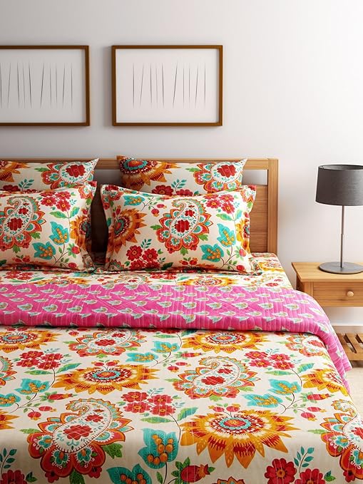 Buy Turu Floral 5 Piece Cotton Comforter Set Orange Online At