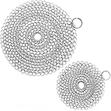 ONEEKK Cast Iron Skillet Cleaner Chainmail,2 Pack Premium Stainless Steel Chain Maille Scrubber for Cast Iron Pans,Stainless 
