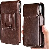 Miimall Leather Phone Holster for Galaxy S25 Ultra S24 Ultra S23 Ultra S22 Ultra 5G S21 Ultra, Universal Phone Case with Loop for Motorola Moto G Stylus 5G Moto G Play 5G, Dark Coffee-XX-Large