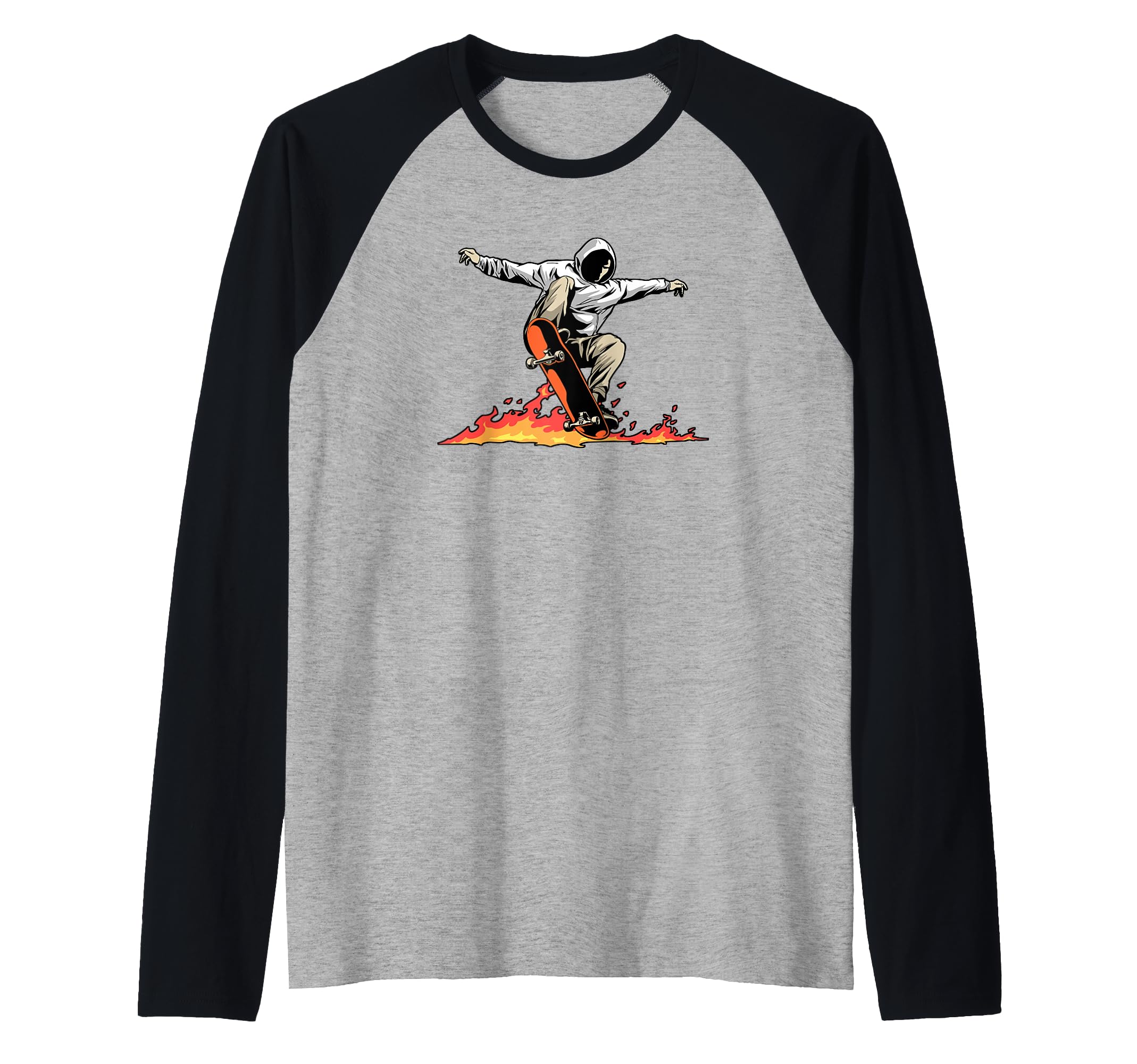 Skateboard Skateboarder Skater On Fire - Skateboarding Raglan Baseball Tee
