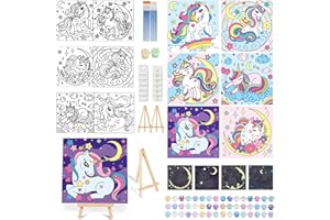 CRAFT SPOT! 6 Pack Glow in the Dark Unicorn Paint by Numbers Kit for Kids - Pre-printed Canvas with 50 Paints, 12 Brushes & 2 Easels - DIY Acrylic Painting Set for Boys and Girls - Ideal for Home Decor