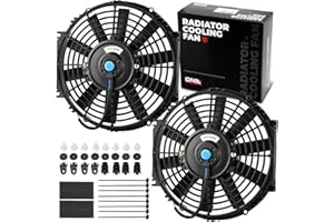 DNA MOTORING 12 Inch High Performace Electric Cooling Slim Radiator Fan with Mount Kit, Black, 2PCS, RAF-12-X2