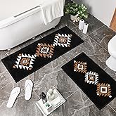 Nuanchu 2 Pcs Western Aztec Bathroom Rugs Boho Aztec Bath Mat Non Slip Geometric Bathroom Decor Soft Absorbent Microfiber Rug for Kitchen, 17" x 47" +16" x 29"(Medieval Pattern)
