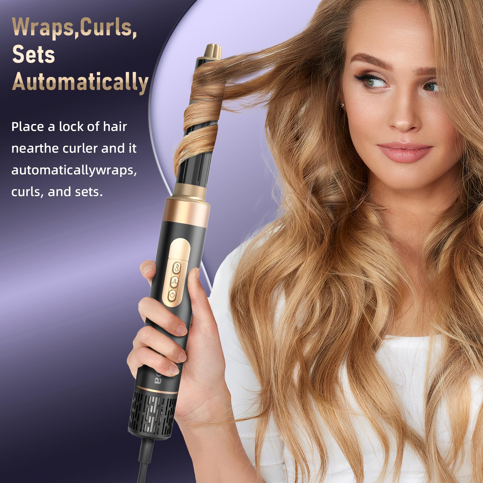 6 in 1 Hot Air Brush & Hair Dryer–High-Speed Hair Dryer Brush with Auto Wrap Curlers, Hot Air Styler Wrap Fast Drying & Frizz-Free Styling, No Heat Damage, Volumizing with Travel Bag