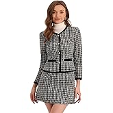 Allegra K Business Suit Set for Women's 2 Piece Outfits Plaid Tweed Easter Short Blazer Jacket and Skirt Sets