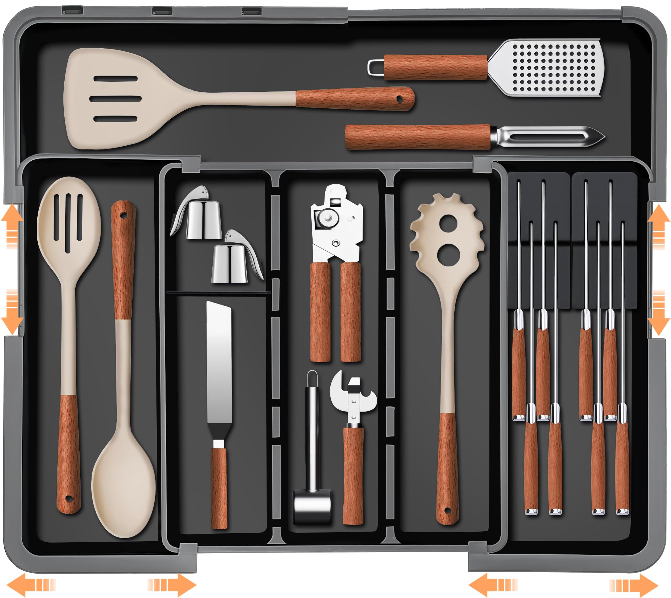 Photo 1 of Large Utensil Drawer Organizer for Kitchen, Expandable Silverware Organizer Utensil Holder, Cutlery and Flatware Cooking Tray, Kitchen Drawer Organizers and Storage with Removable Knife Block, Black