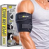 BLITZU Bicep Tendonitis Brace, Upper Arm Wrap, Tricep Compression Sleeve Support Bands for Men and Women with 2 Adjustable Straps, Pain Relief for Muscle Strains Recovery & Inflammation Black L-XL
