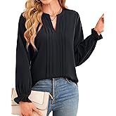 Gaharu Women's Work Blouses Pleated Dressy Tops Long Sleeve V Neck Office Business Shirts Fall Fashion 2024
