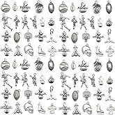 80 Pieces Sport Charms Mixed Silver Football Rugby Player's Bat Beads Pendants Necklace Crafting Sport Charms Jewelry Making Findings Accessory DIY Necklace Bracelet SN272