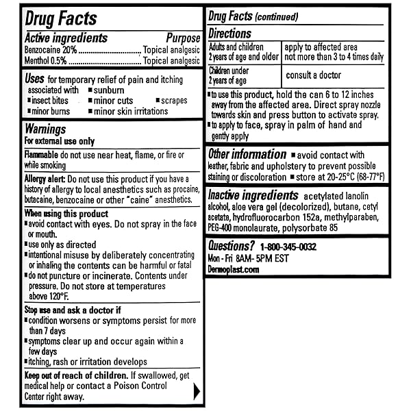 DERMOPLAST PAIN, BURN & ITCH RELIEF SPRAY FOR MINOR CUTS, BURNS AND BUG BITES, 2.75 OZ (PACKAGING MAY VARY)