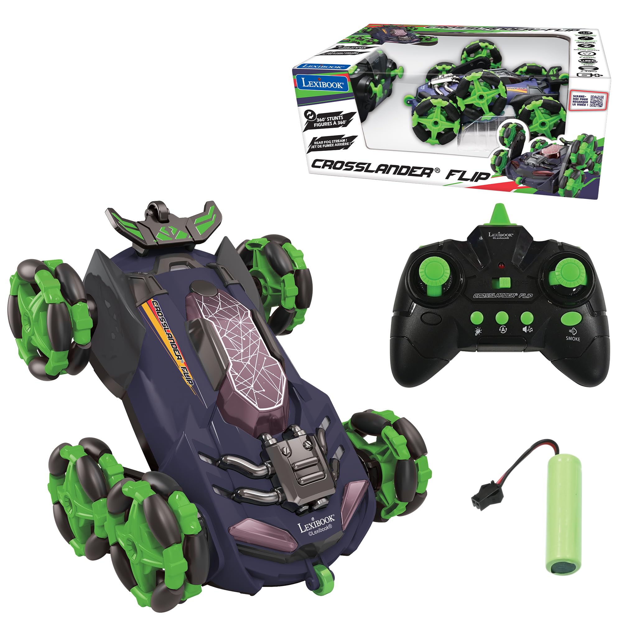 LEXIBOOK, Crosslander® Flip, Remote control car, up to 8km/h, 360° figure, sound and light effects, smoke jet, 6 wheels, rechargeable, RC45 — image 1