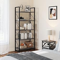 YITAHOME 5 Tiers Bookshelf, Industrial Artsy Grey
