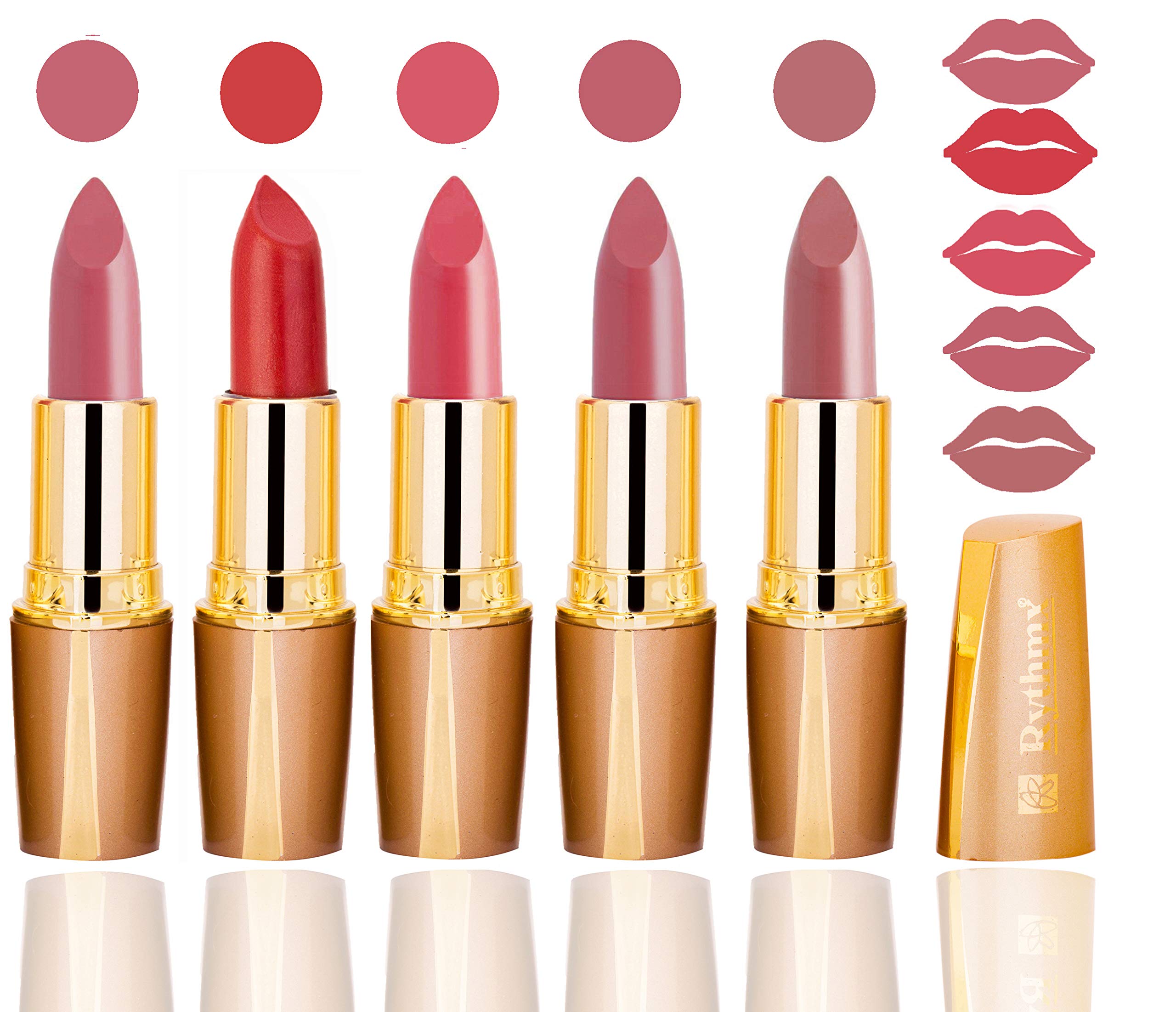 RythmX Lipsticks Combo Set of 5 Pcs Long Lasting Creme Matte -(Mauve, Fire Orange, Pink, Peach, Light Peach)
