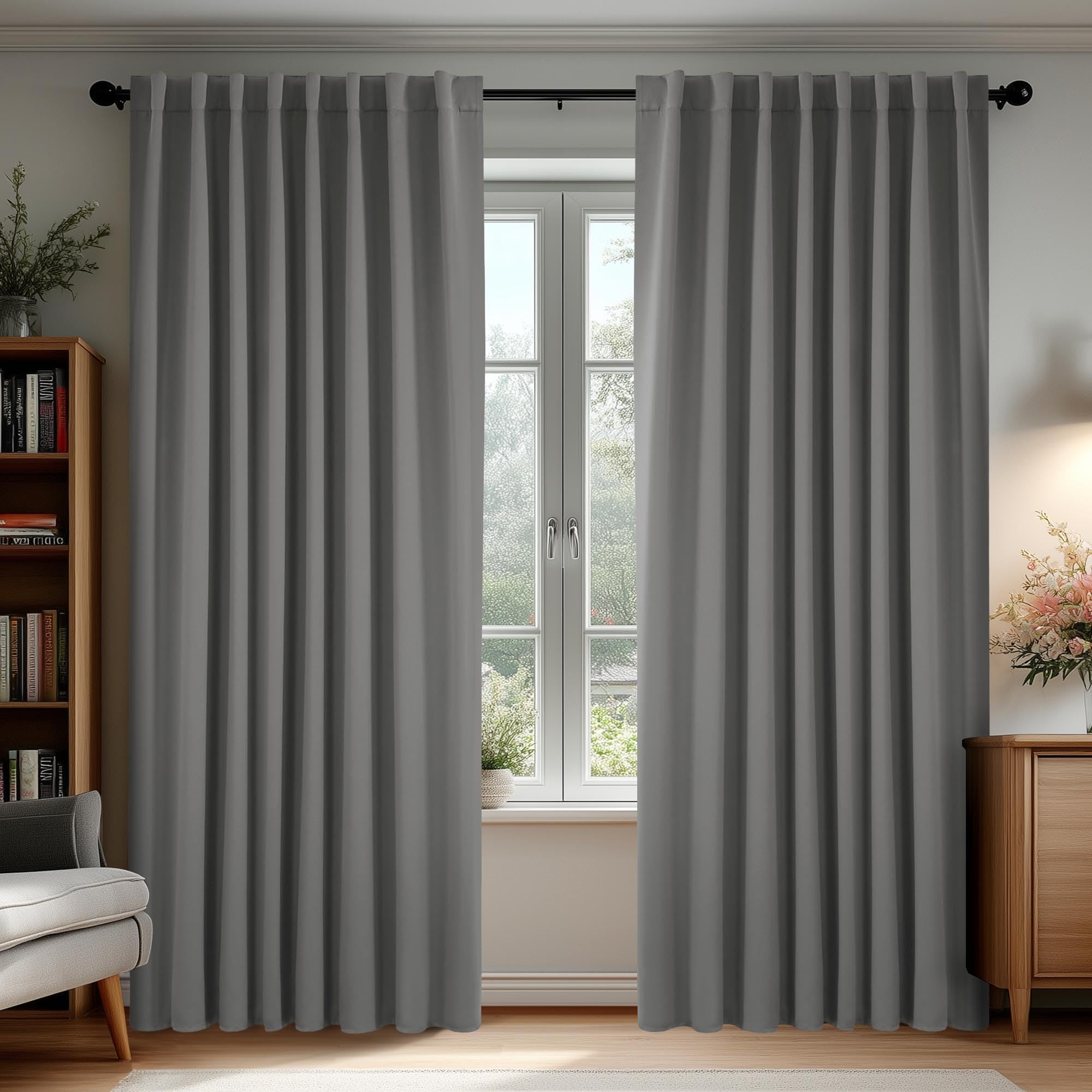 Photo 1 of Deconovo Blackout Curtains, Thermal Insulated, W70 x L95 2 Panels, Back Tab, Machine Washable, Room-Darkening Drapes for Bedroom/Living Room Light Grey