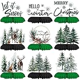 Horaldaily 9PCS Christmas Party Table Decoration Centerpieces, Merry Christmas Xmas Trees Deer Squirrel Rabbit Honeycomb Centerpieces Table Toppers for Christmas Themed Birthday Party