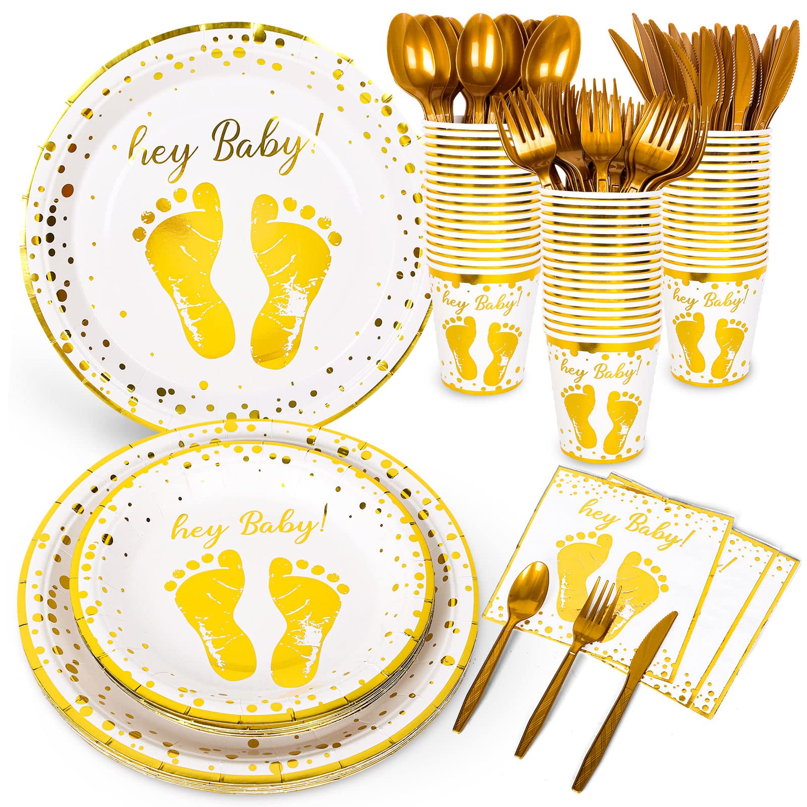 Whaline 175 Pieces Baby Shower Party Supplies Tableware Set with Gold