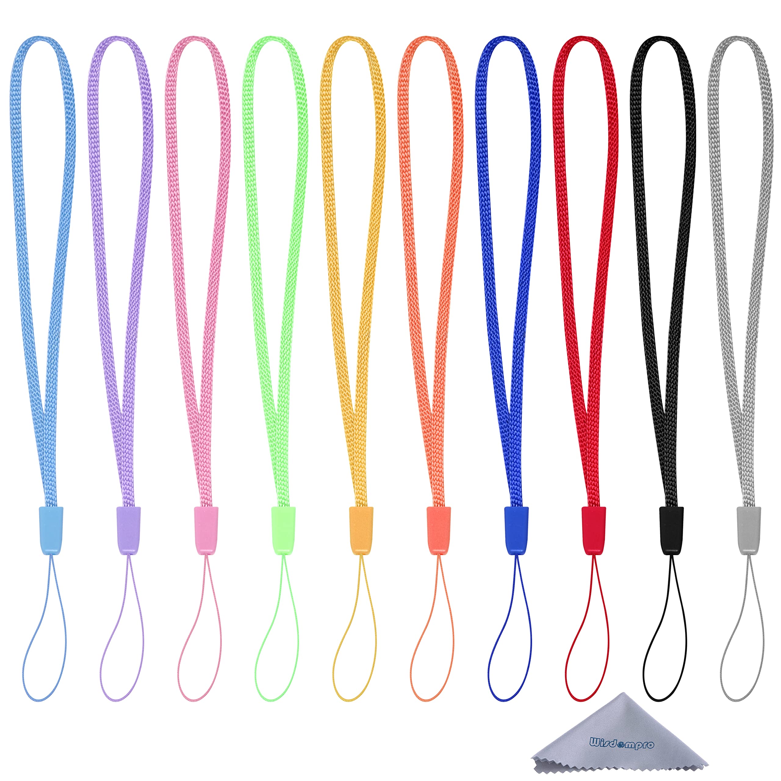 Wisdompro 10 Pack Hand Wrist Strap Lanyard, 7 Inch Short Colourful Nylon Lanyard String for USB Flash Drive, Keys, Keychain, ID Badge Holder - 10 Assorted Colours