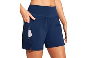 Ewedoos Womens Swim Shorts High Waisted Board Shorts for Women Stretchy 5" Swim Beach Short with Pockets Swimwear Liner