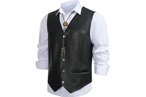 Giftdigger Men Western Cowboy Vest,Vintage Cowboy Suit Vest with Bolo Tie,Slim Wedding Vests,Faux Leather Casual Vest