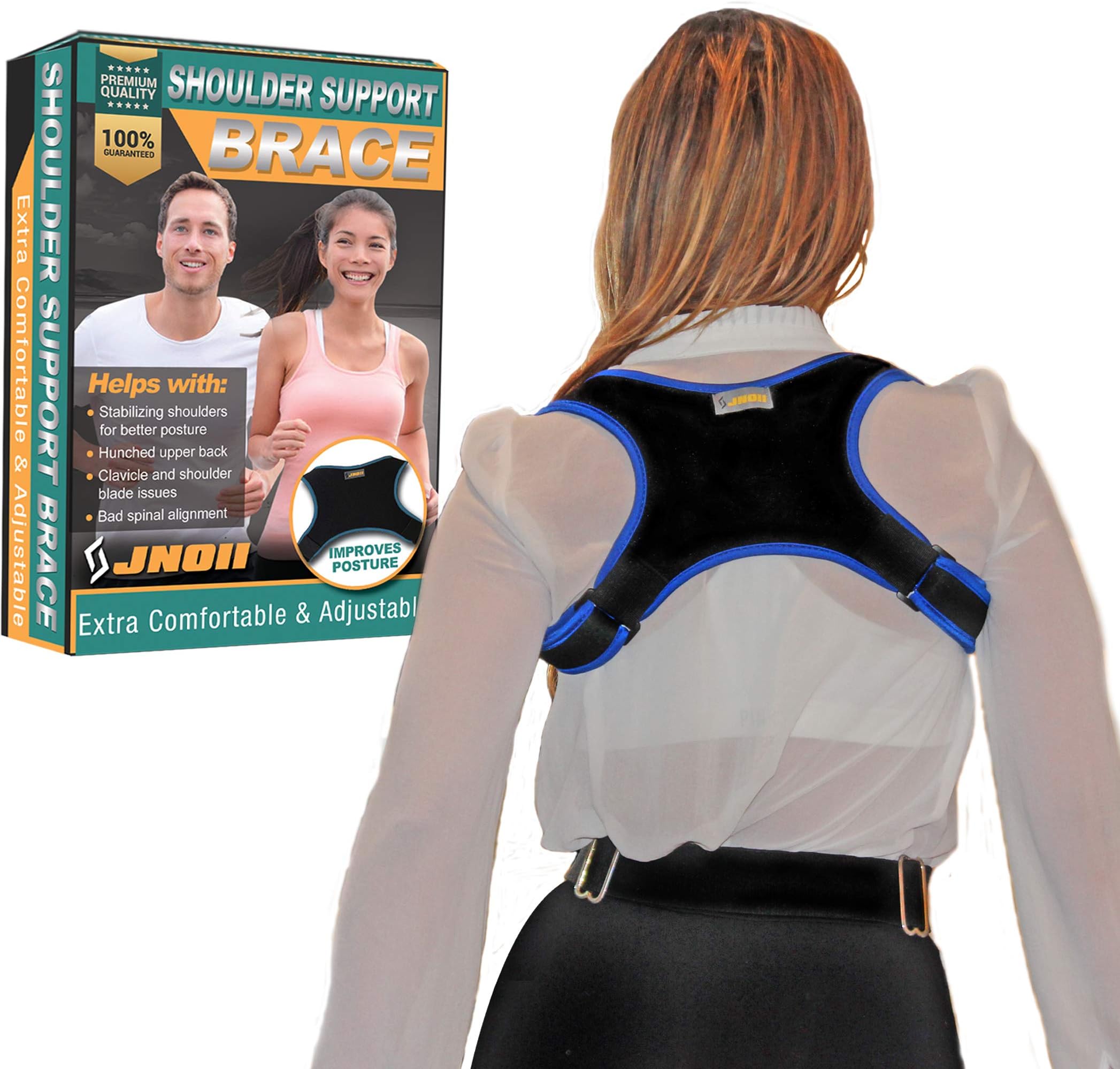 Posture Corrector For Women & Men by JNOII. Under Clothes Adjustable Upper Back Brace/Clavicle Supporter | All Day Super Comfortable