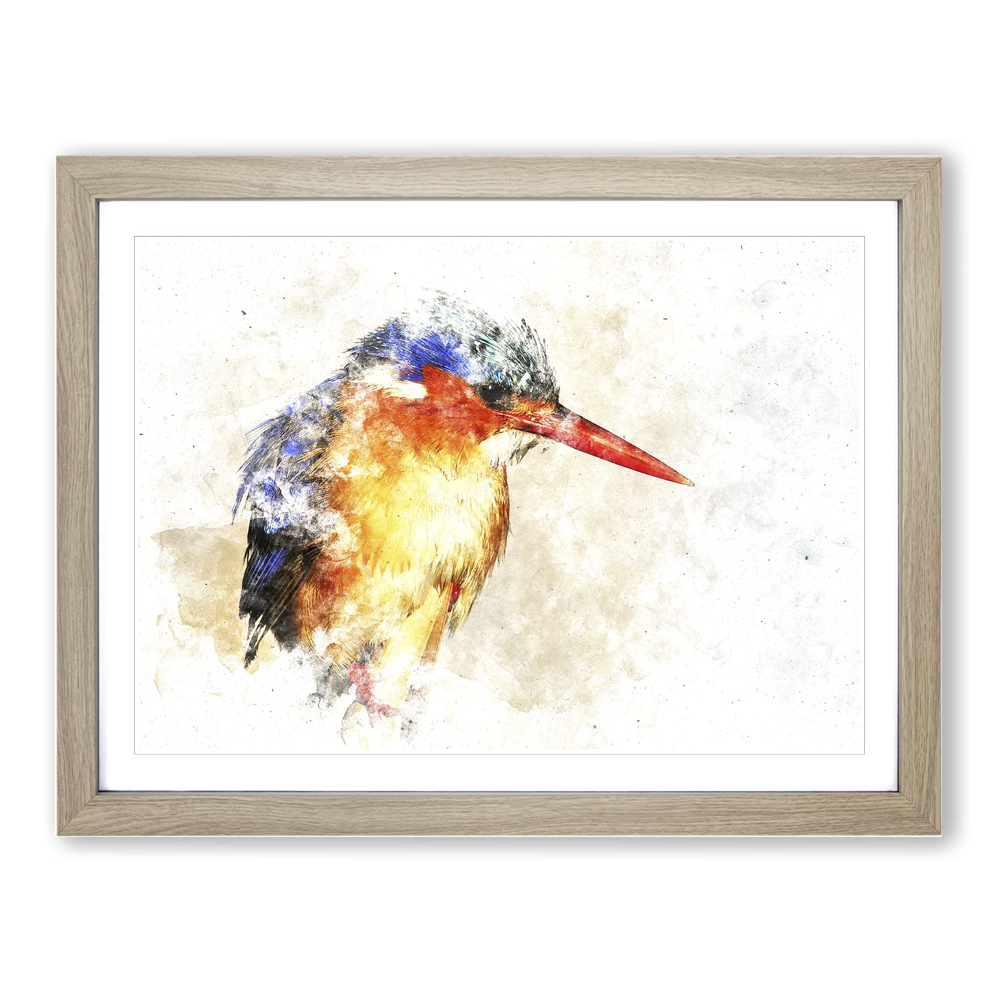 Exquisite Kingfisher Bird Watercolour Modern Framed Print | A4 Oak Framed Wall Art | Ready to Hang | Modern Historical Picture | Living Room Bedroom Lounge Office