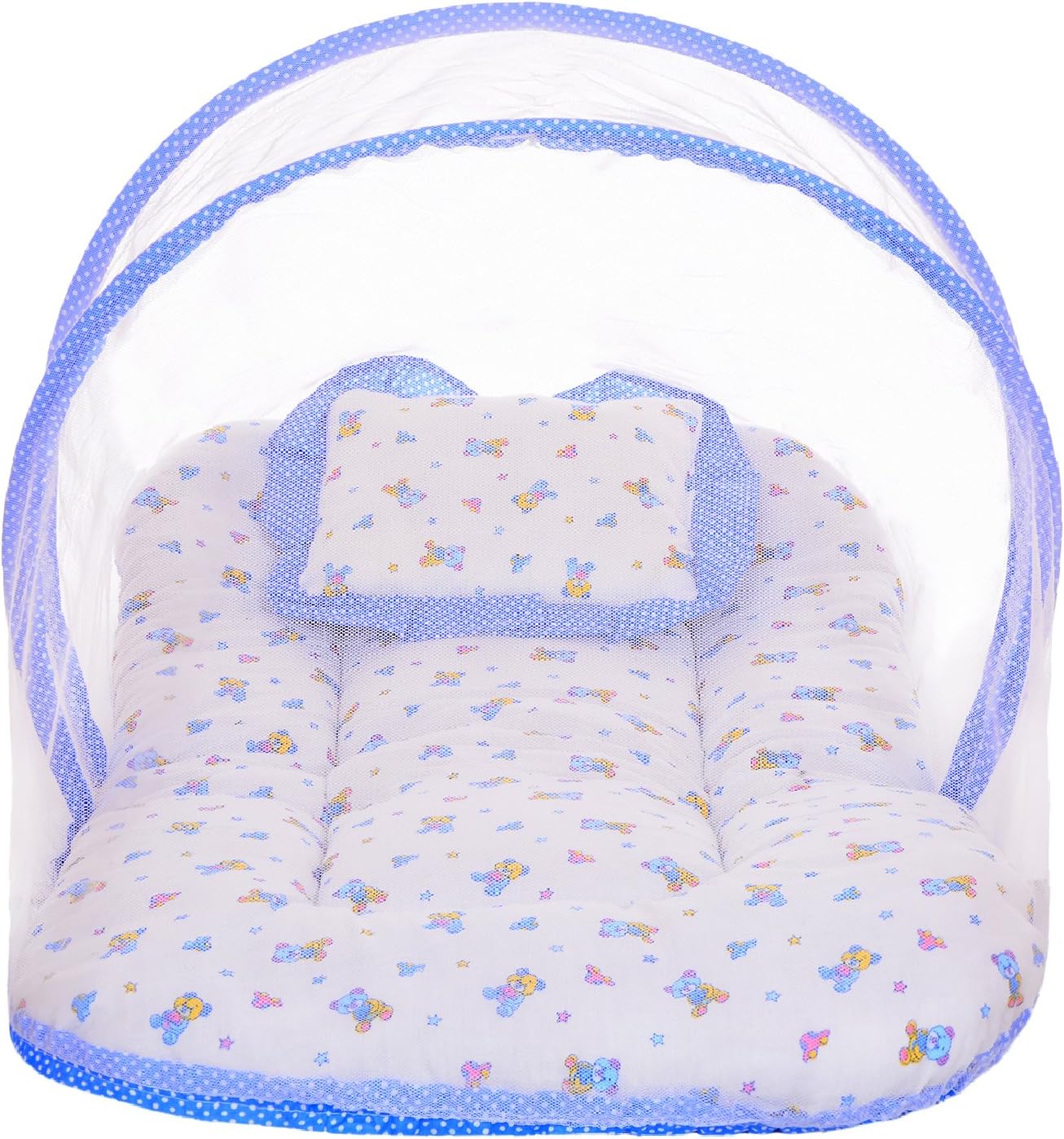 Littly Dual Color Bedding Set with Foldable Mattress, Mosquito Net and Pillow (Blue)