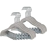Finnhomy Non-Slip Clothes Hangers for Baby and Kids 20-Pack Velvet Hangers with Movable Clips, Heavy-Duty and Space-Saving for Pants,Skirts, Coat, Gray