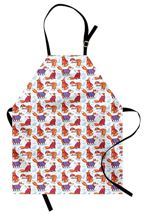ABAKUHAUS Fuchs Kochschürze, Snow Foxes mit Winter Pullover und Schal Cartoon Vulpe Freunde in gemütlichen Umgebung, Farbfest