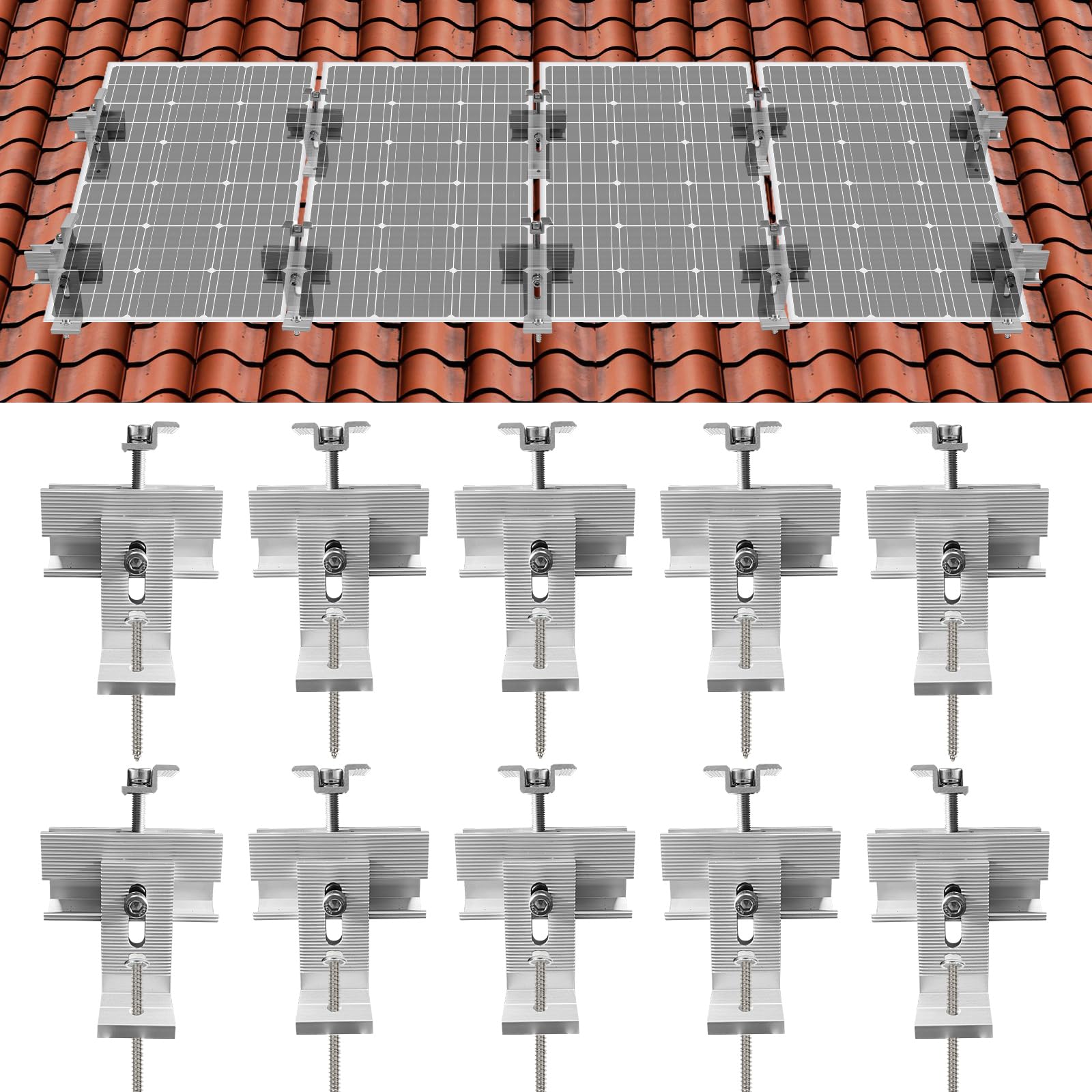 Photo 1 of ECO-WORTHY Roof Solar Panel Mounting Bracket System Kit (Support 1-4 Pieces Solar Panels) for Wooden, Metal, Tile, Cement, and Most Kinds of roof