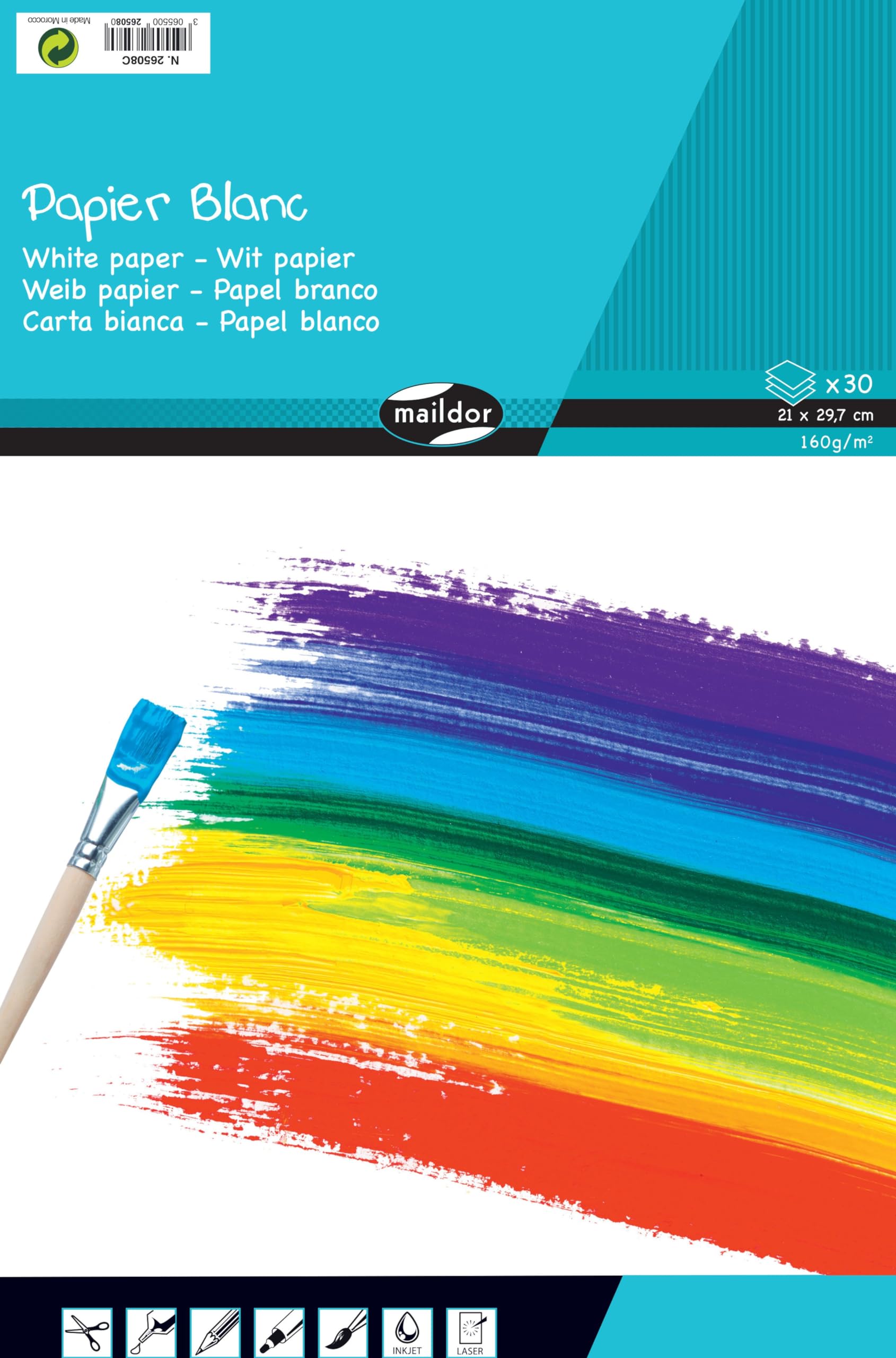 Maildor by Clairefontaine 26508C Pad of 30 Sheets of White Paper Format A4 (21x29,7cm) Paper 160g/m² Crafts Drawings - Creative leisure Children and Adults