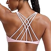CRZ YOGA Womens Naked Feeling Criss Cross Sports Bra - Strappy Back Padded Medium Support Wireless Gym Cami Workout Yoga