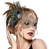 Zinniday Lace Masquerade Masks for Women - 1920s Peacock Feather Venetian Mask for Halloween Couples Carnival Ball
