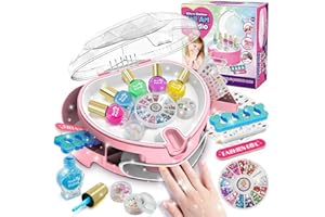 PUPPSITTY Kids Nail Polish Set for Girls,All-in-One Nail Art Kit for Kids with ‌Nail Dryer & DIY Decorations, Peelable Nail Polish/Stickers/Gems/Nail File&Tools, Gifts for Girls Age 7-12 (Pink)