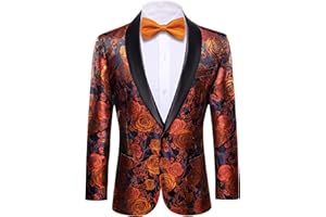 BARRY.WANG Barry. Wang Men's Sport Coats & Blazers Flower Suit Jacket 1 Button Paisley Tuxedo Mardi Gras Carnival Parade Gift