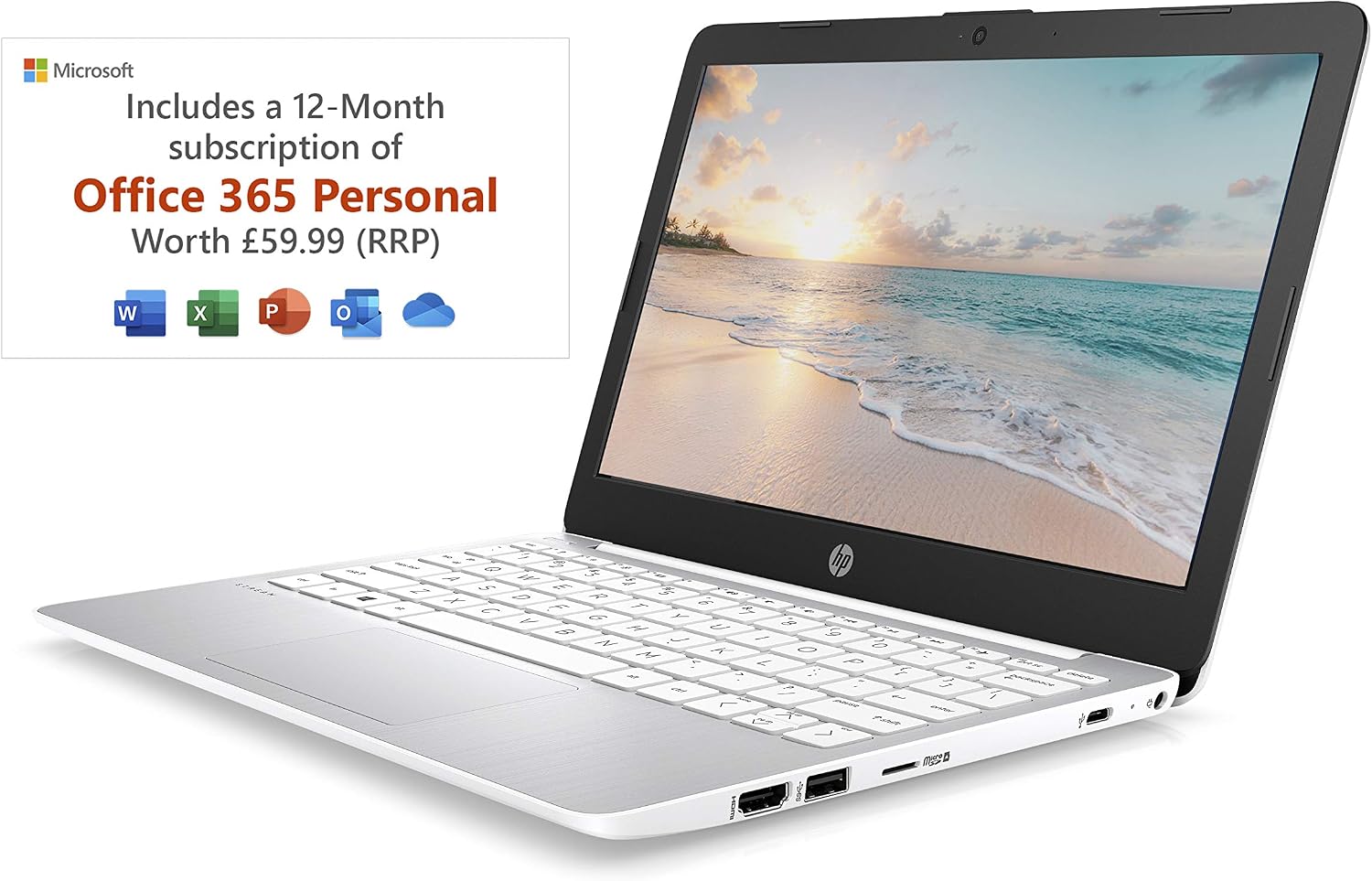 HP Stream 11-ak0006na 11.6 Inch Laptop, (White) (Intel Celeron N4000, 2 ...