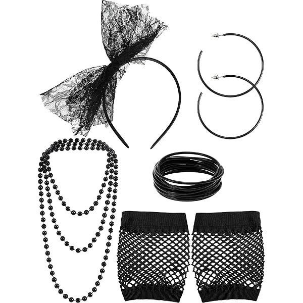 Set Accessoires Années 80 UILYNIU - 6 Pièces : Bandeau, Gants, Bijoux... Pour Déguisement Rétro