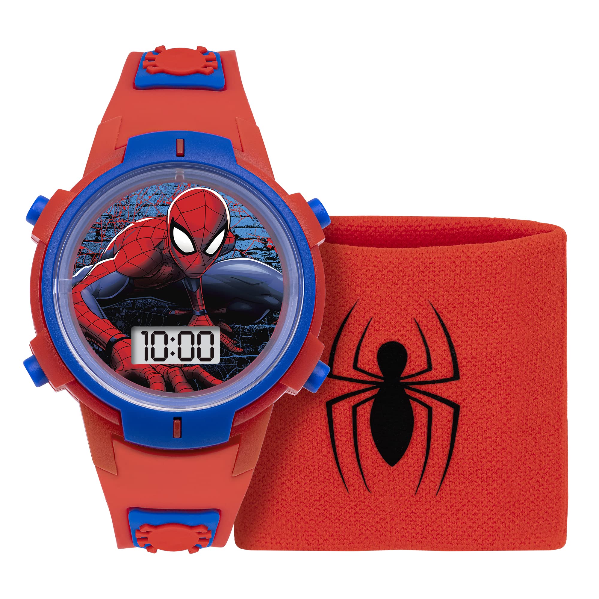Spiderman Disney Marvel Red Digital Watch & Sweat Wristband Set SPD40012ARG