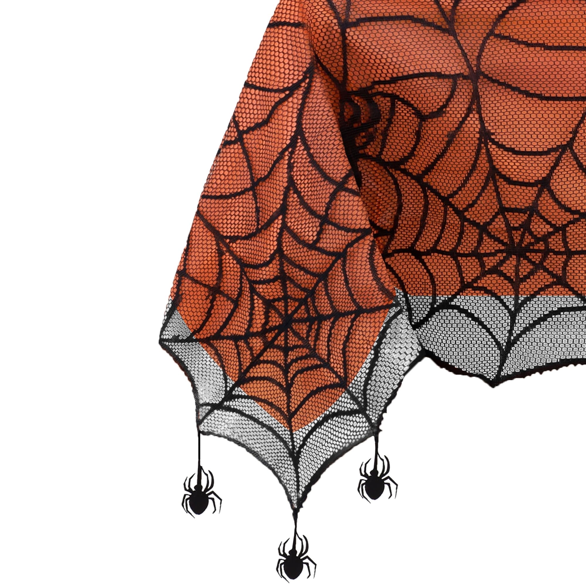 Elrene Home Fashions Crawling Halloween Spider Lace Lined Tablecloth, 60" x 84", Black/Orange