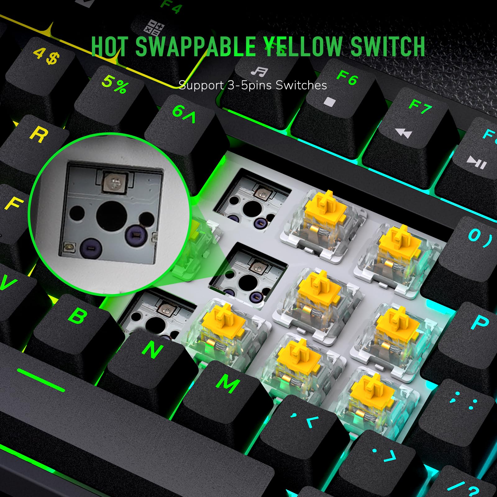 RK ROYAL KLUDGE R87 Mechanical Keyboard, 75% Layout Hot Swappable Wired Gaming Keyboard Software Macro Compact RGB Backlit PC Game Keyboards 87 Keys for Win Mac, Yellow Switch-Black