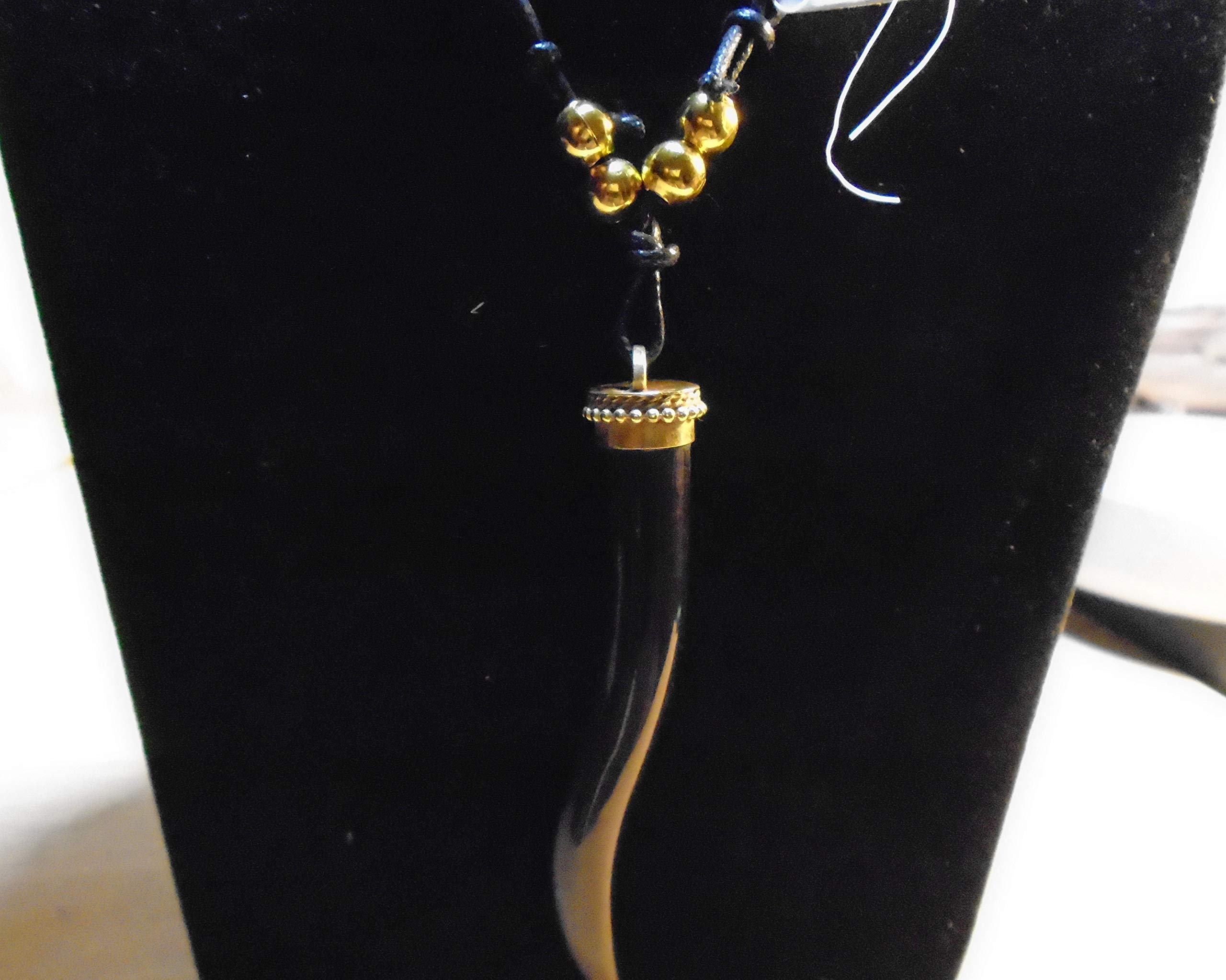 Key West Gypsy 4" Stunning Black Genuine Buffalo Horn Pendant Necklace Hand Carved & Polished.Supplied on Adjustable Choker Necklace with Gold Beads, 10 Year Guarantee, New with tag